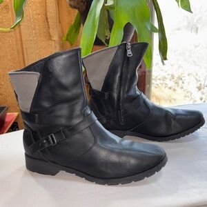Teva De La Vina Black Leather Moto Ankle Boots with Buckle, Size 8, NWOT
